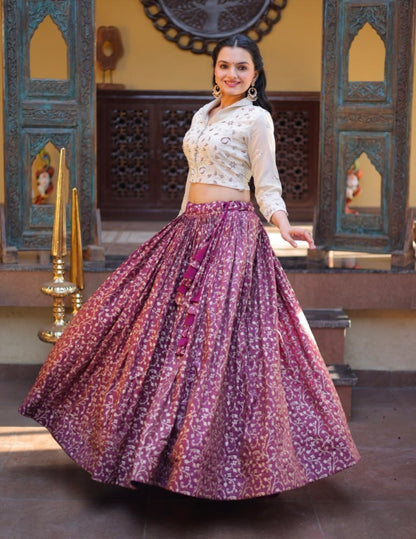 Wine Pure Cosmos Weaving jacquard Work Navratri Lehenga Choli