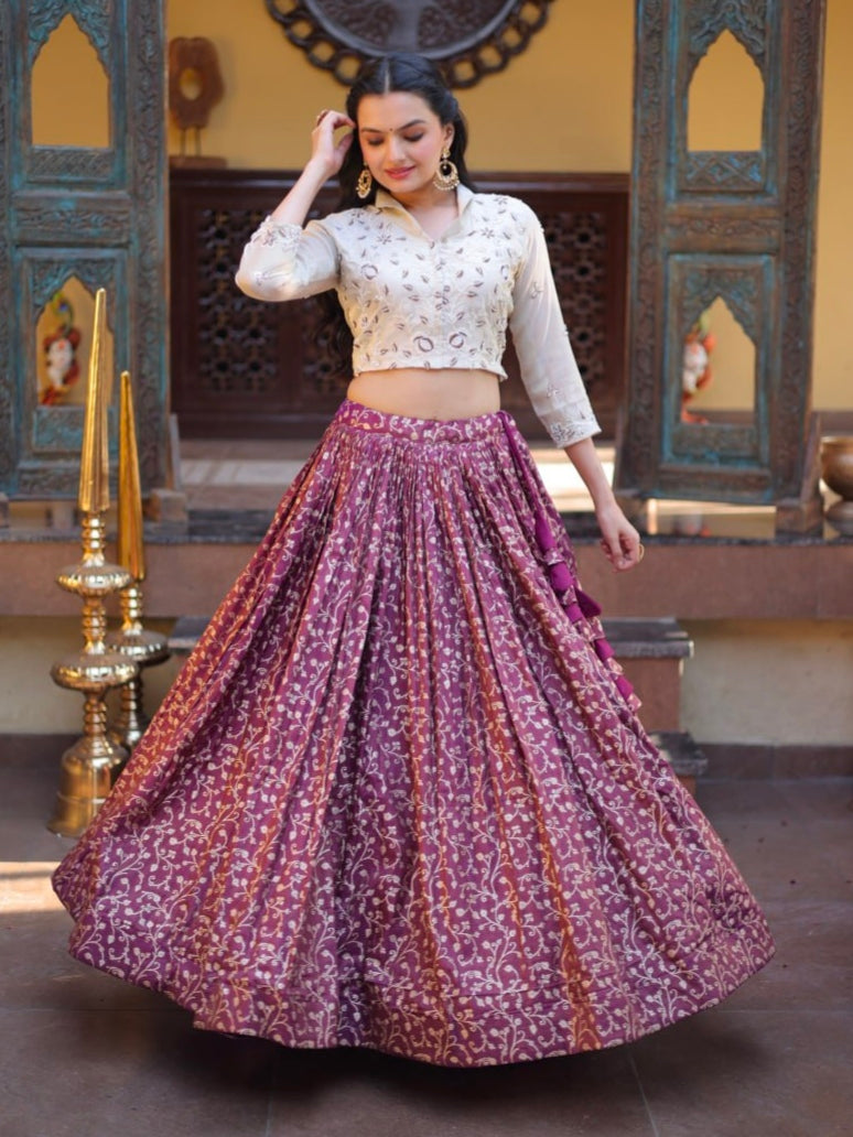 Wine Pure Cosmos Weaving jacquard Work Navratri Lehenga Choli