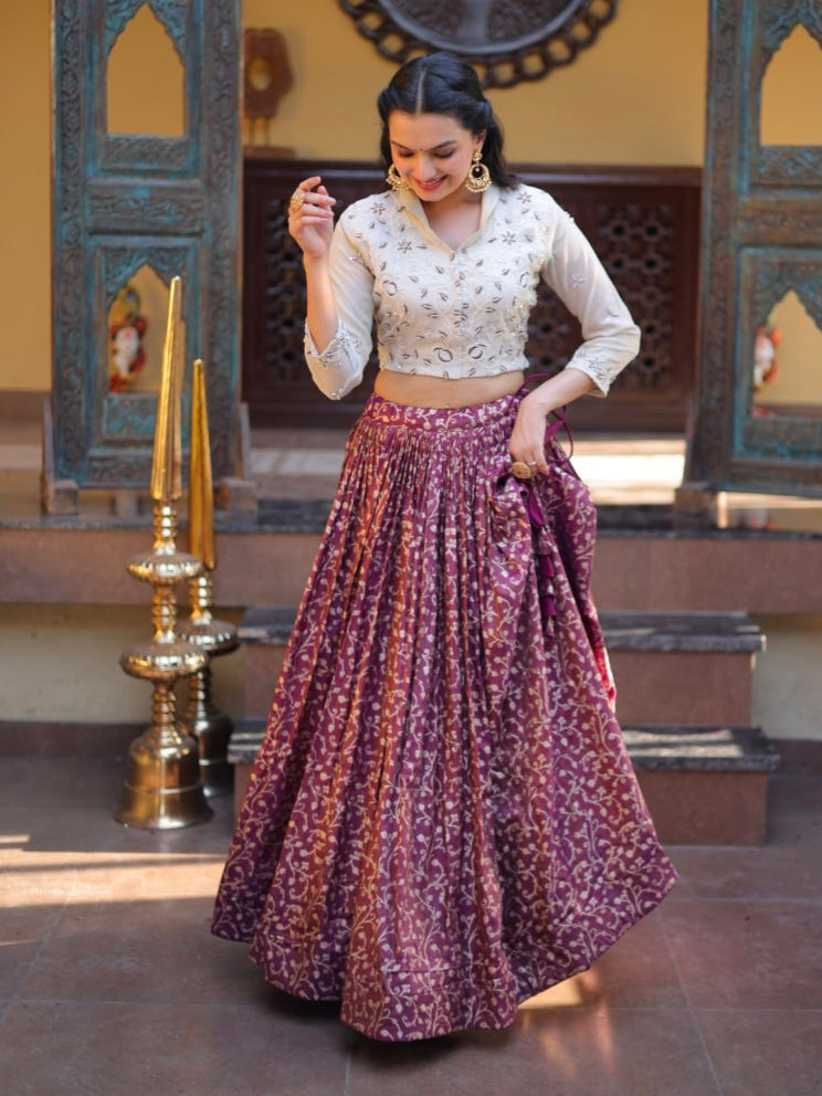 Wine Pure Cosmos Weaving jacquard Work Navratri Lehenga Choli