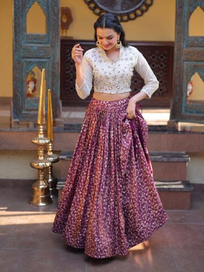 Wine Pure Cosmos Weaving jacquard Work Navratri Lehenga Choli
