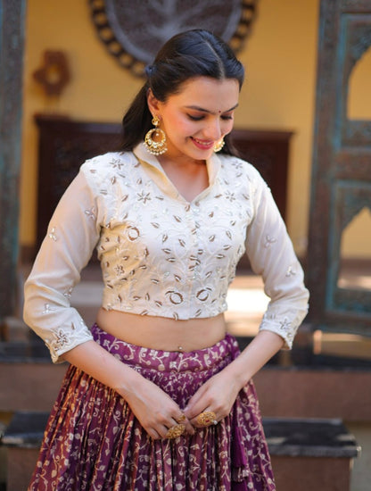 Wine Pure Cosmos Weaving jacquard Work Navratri Lehenga Choli
