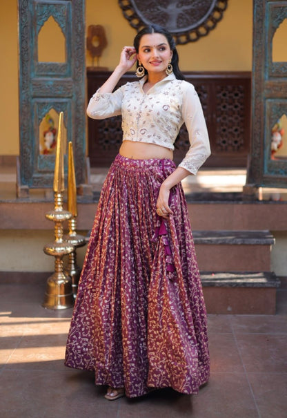Wine Pure Cosmos Weaving jacquard Work Navratri Lehenga Choli