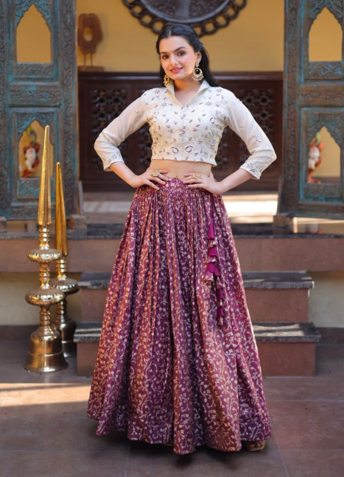 Wine Pure Cosmos Weaving jacquard Work Navratri Lehenga Choli