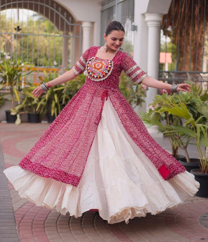 Maroon Pure Faux Georgette  Bandhani Print with kutchi Patchwork Navratri Lehenga Choli