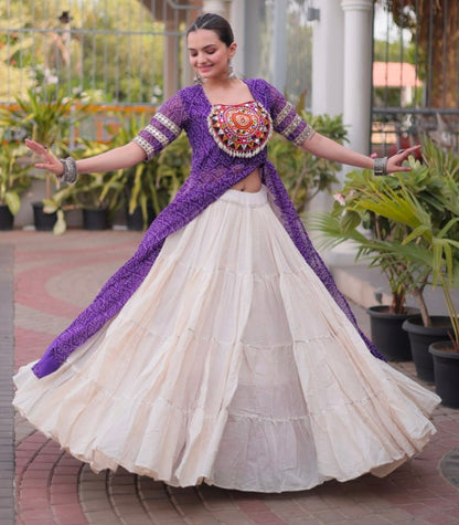 Purple Pure Faux Georgette  Bandhani Print with kutchi Patchwork Navratri Lehenga Choli