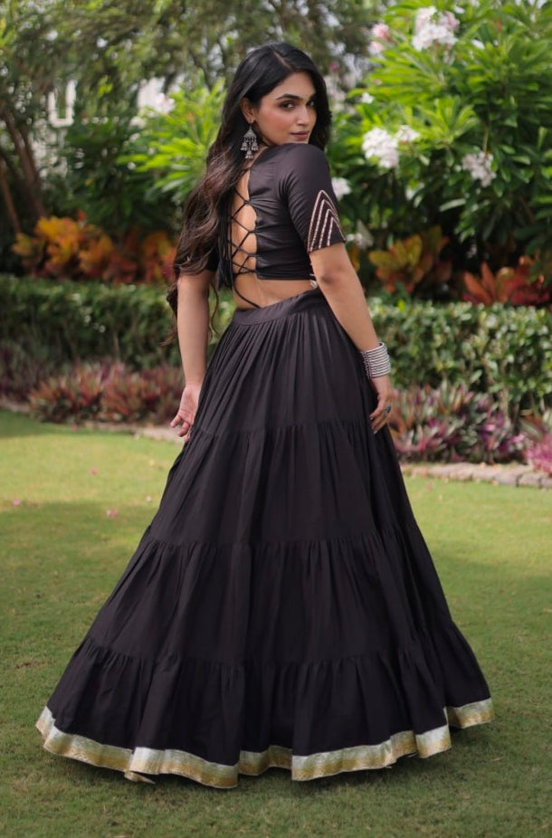 Black Pure Kora Cotton with Standard kutchi Patchwork Navratri Lehenga Choli
