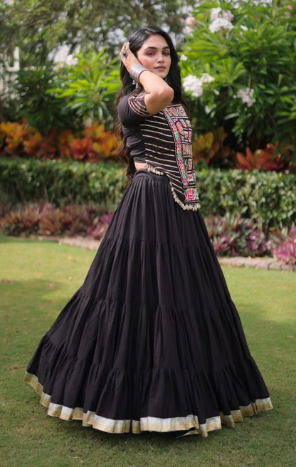 Black Pure Kora Cotton with Standard kutchi Patchwork Navratri Lehenga Choli