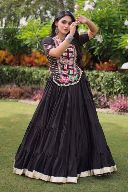 Black Pure Kora Cotton with Standard kutchi Patchwork Navratri Lehenga Choli