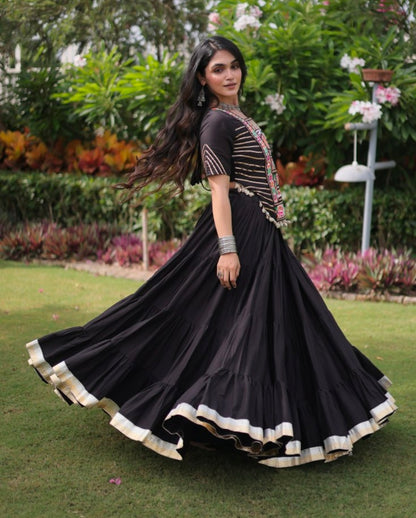 Black Pure Kora Cotton with Standard kutchi Patchwork Navratri Lehenga Choli