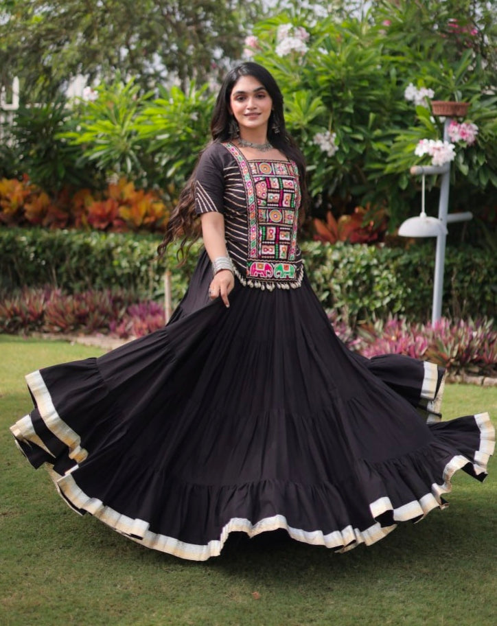 Black Pure Kora Cotton with Standard kutchi Patchwork Navratri Lehenga Choli