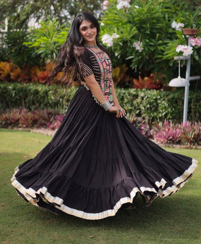 Black Pure Kora Cotton with Standard kutchi Patchwork Navratri Lehenga Choli