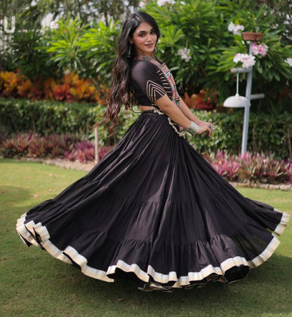 Black Pure Kora Cotton with Standard kutchi Patchwork Navratri Lehenga Choli