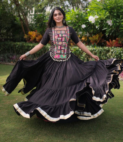 Black Pure Kora Cotton with Standard kutchi Patchwork Navratri Lehenga Choli