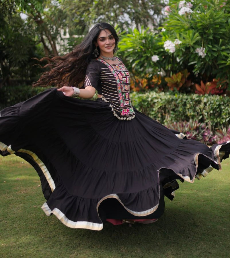 Black Pure Kora Cotton with Standard kutchi Patchwork Navratri Lehenga Choli