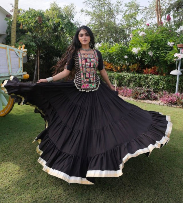 Black Pure Kora Cotton with Standard kutchi Patchwork Navratri Lehenga Choli