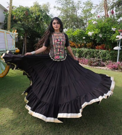 Black Pure Kora Cotton with Standard kutchi Patchwork Navratri Lehenga Choli