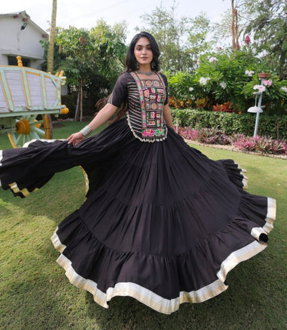 Black Pure Kora Cotton with Standard kutchi Patchwork Navratri Lehenga Choli
