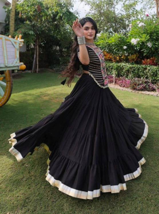 Black Pure Kora Cotton with Standard kutchi Patchwork Navratri Lehenga Choli