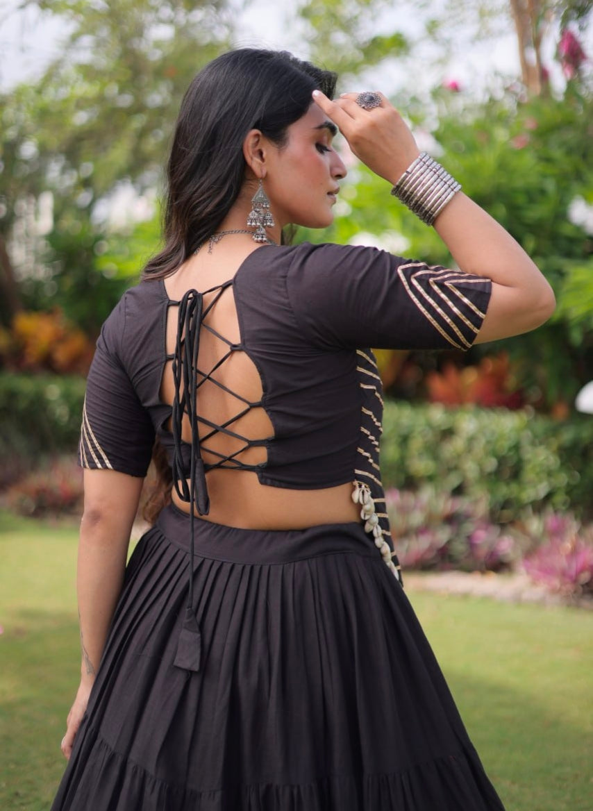 Black Pure Kora Cotton with Standard kutchi Patchwork Navratri Lehenga Choli