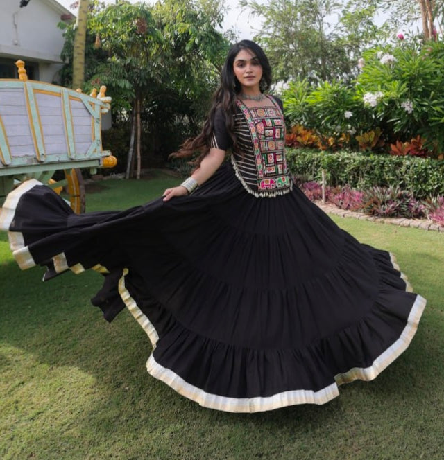 Black Pure Kora Cotton with Standard kutchi Patchwork Navratri Lehenga Choli