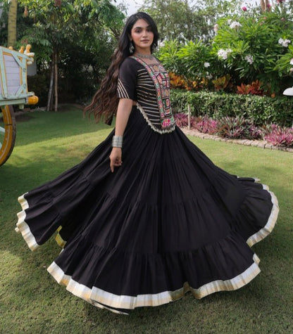 Black Pure Kora Cotton with Standard kutchi Patchwork Navratri Lehenga Choli