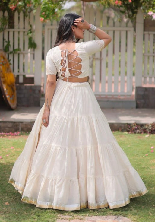 White Pure Kora Cotton with Standard kutchi Patchwork Navratri Lehenga Choli