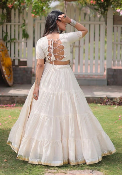 White Pure Kora Cotton with Standard kutchi Patchwork Navratri Lehenga Choli