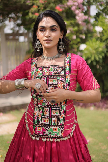 Rani Pure Kora Cotton with Standard kutchi Patchwork Navratri Lehenga Choli
