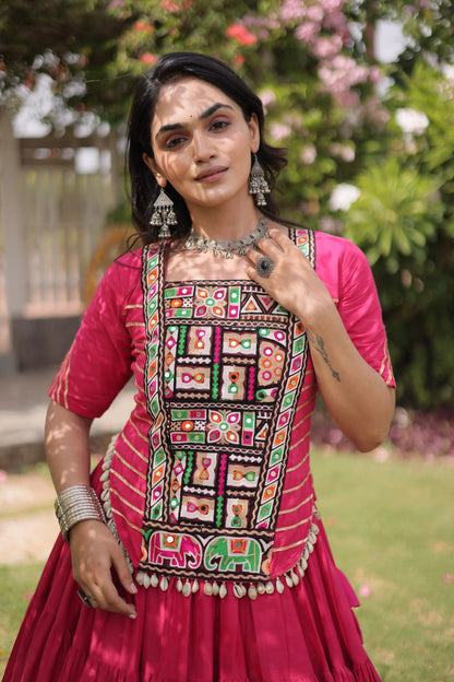 Rani Pure Kora Cotton with Standard kutchi Patchwork Navratri Lehenga Choli