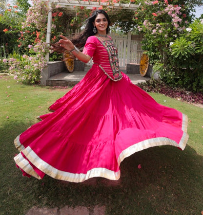 Rani Pure Kora Cotton with Standard kutchi Patchwork Navratri Lehenga Choli