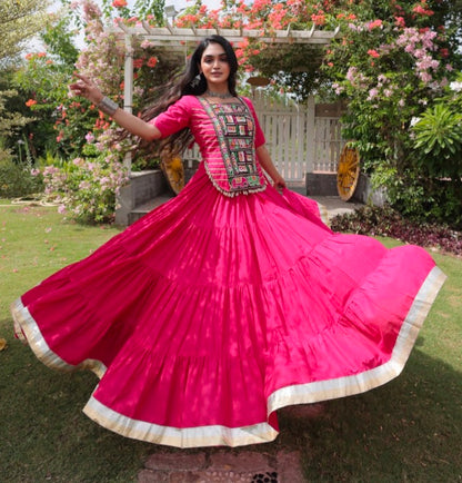Rani Pure Kora Cotton with Standard kutchi Patchwork Navratri Lehenga Choli