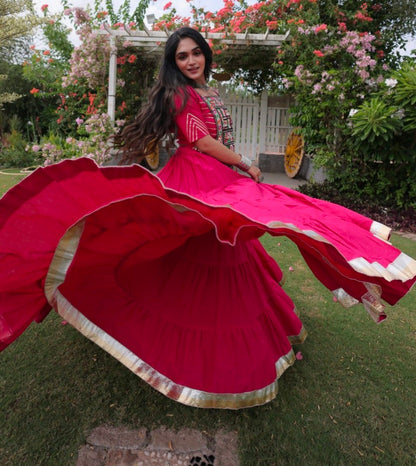 Rani Pure Kora Cotton with Standard kutchi Patchwork Navratri Lehenga Choli