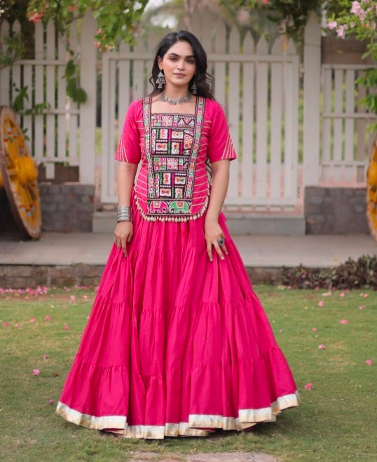 Rani Pure Kora Cotton with Standard kutchi Patchwork Navratri Lehenga Choli