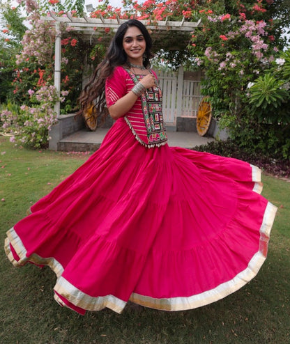 Rani Pure Kora Cotton with Standard kutchi Patchwork Navratri Lehenga Choli