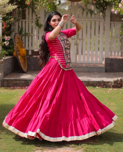Rani Pure Kora Cotton with Standard kutchi Patchwork Navratri Lehenga Choli