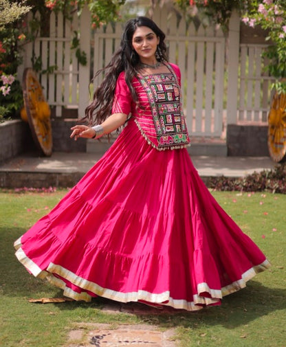 Rani Pure Kora Cotton with Standard kutchi Patchwork Navratri Lehenga Choli