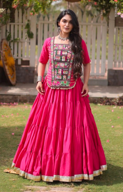 Rani Pure Kora Cotton with Standard kutchi Patchwork Navratri Lehenga Choli