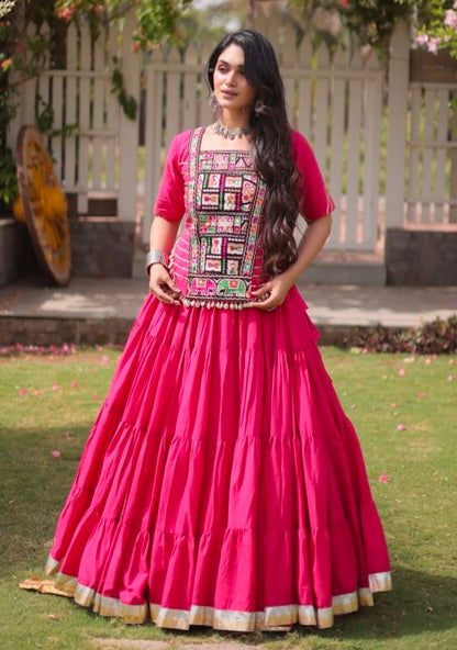 Rani Pure Kora Cotton with Standard kutchi Patchwork Navratri Lehenga Choli