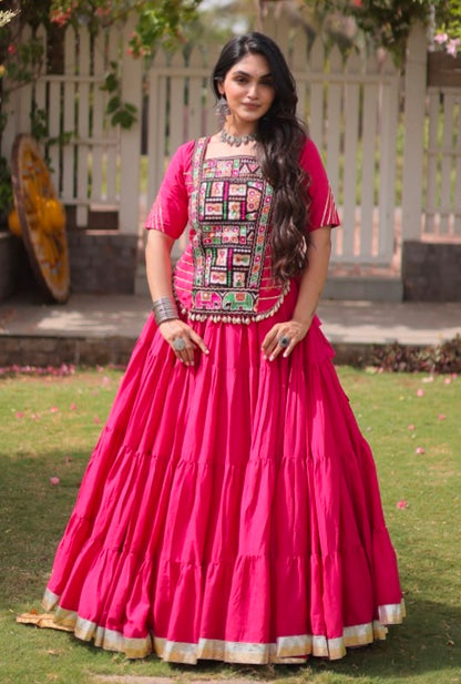 Rani Pure Kora Cotton with Standard kutchi Patchwork Navratri Lehenga Choli