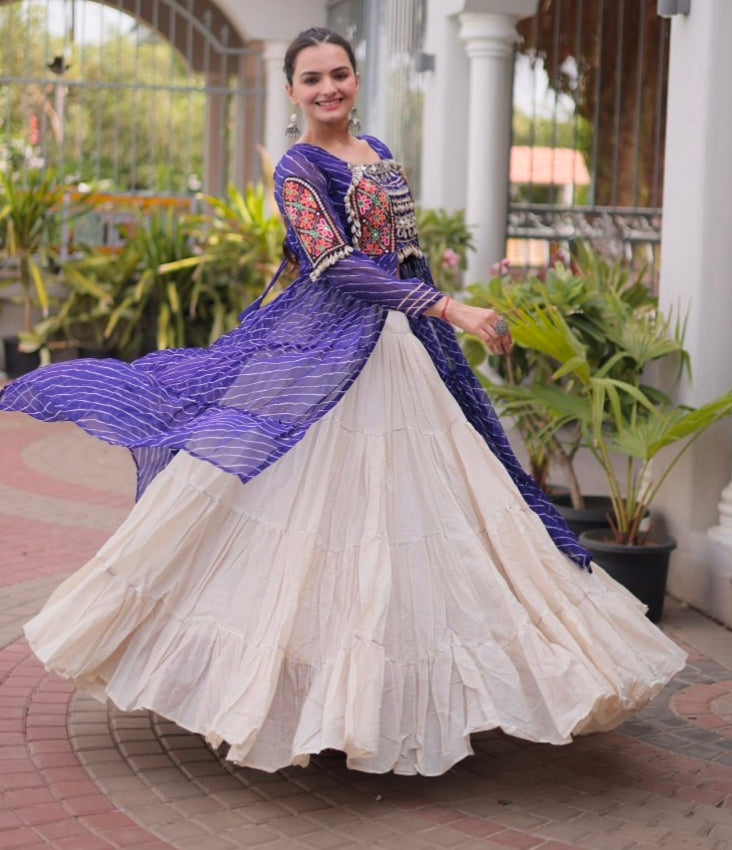 Blue Pure Georgette Lahariya Print kutchi Patchwork Navratri Lehenga Choli