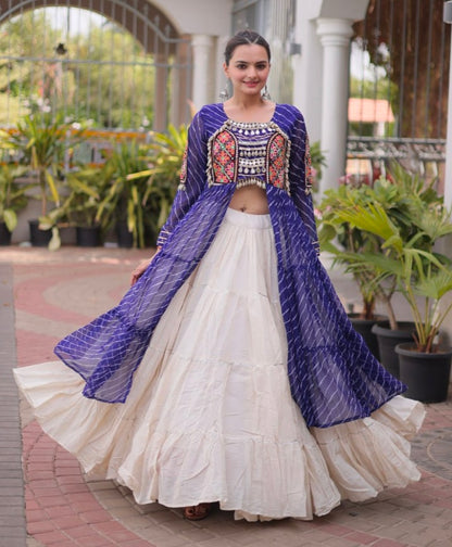 Blue Pure Georgette Lahariya Print kutchi Patchwork Navratri Lehenga Choli
