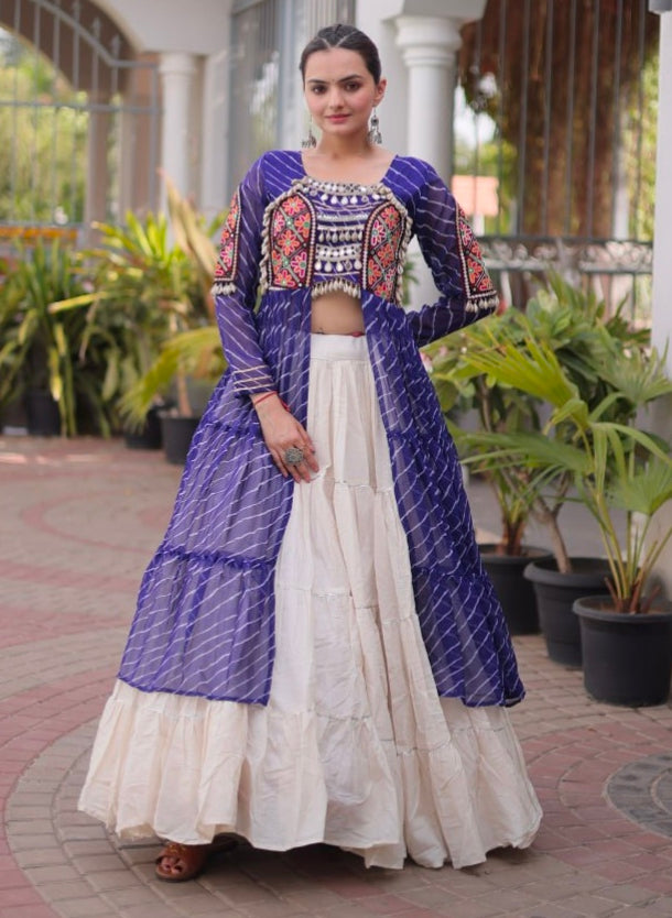 Blue Pure Georgette Lahariya Print kutchi Patchwork Navratri Lehenga Choli