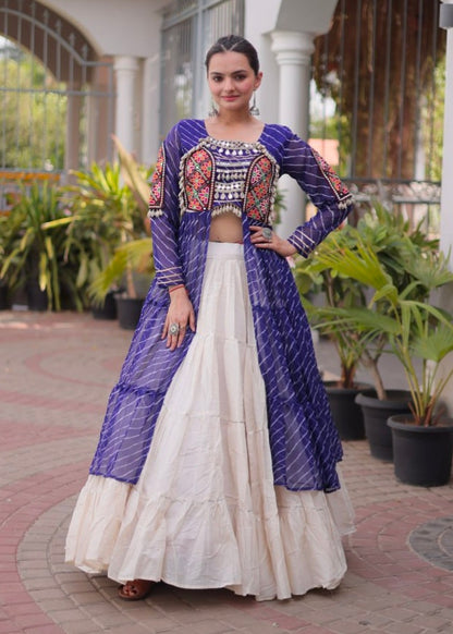 Blue Pure Georgette Lahariya Print kutchi Patchwork Navratri Lehenga Choli