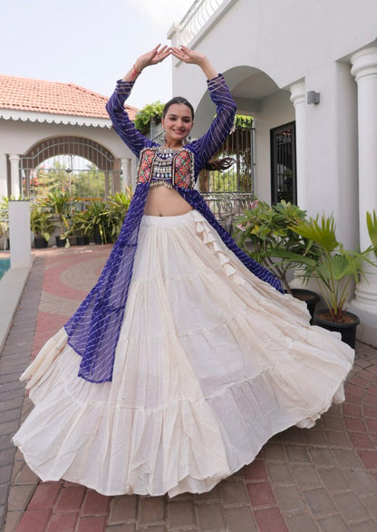 Blue Pure Georgette Lahariya Print kutchi Patchwork Navratri Lehenga Choli