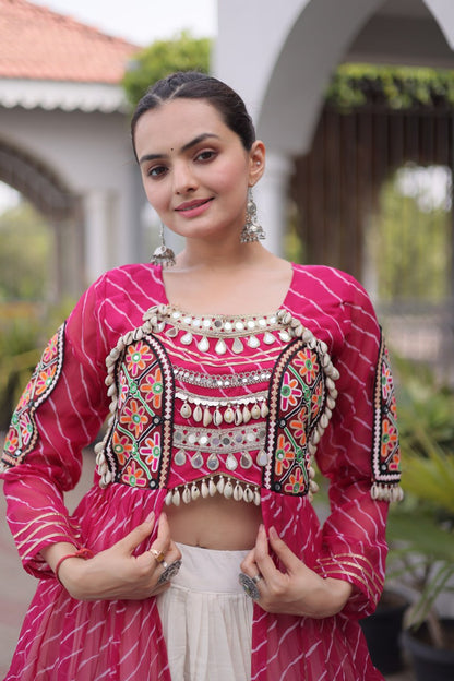Pink Pure Georgette Lahariya Print kutchi Patchwork Navratri Lehenga Choli