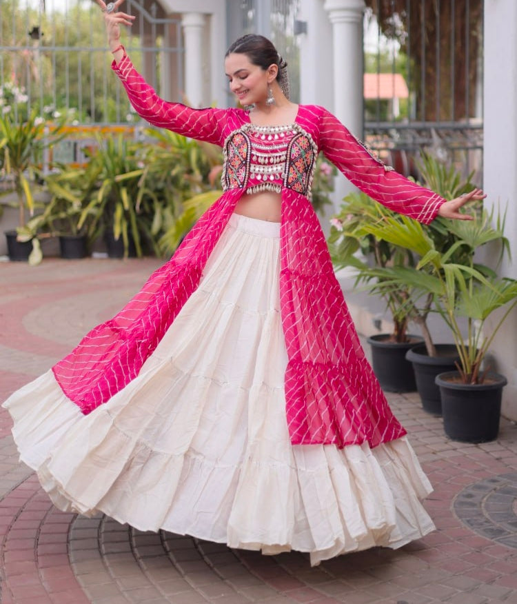 Pink Pure Georgette Lahariya Print kutchi Patchwork Navratri Lehenga Choli