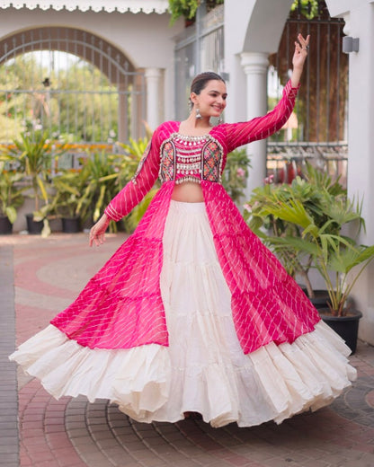 Pink Pure Georgette Lahariya Print kutchi Patchwork Navratri Lehenga Choli