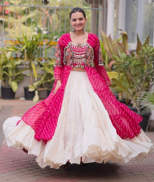 Pink Pure Georgette Lahariya Print kutchi Patchwork Navratri Lehenga Choli