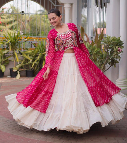 Pink Pure Georgette Lahariya Print kutchi Patchwork Navratri Lehenga Choli