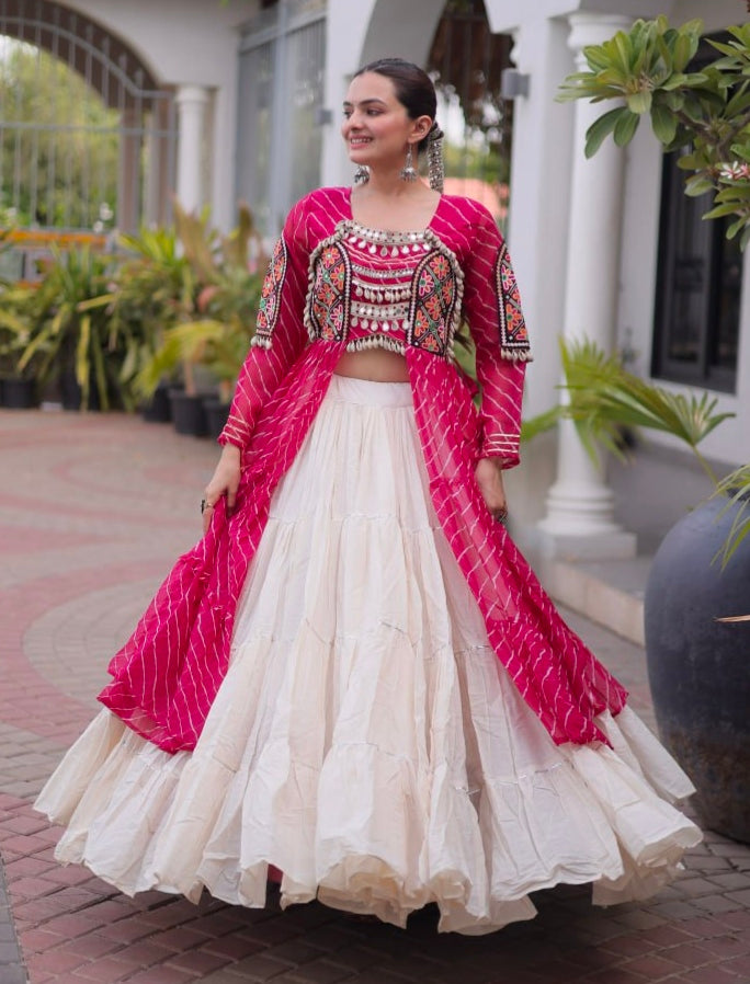 Pink Pure Georgette Lahariya Print kutchi Patchwork Navratri Lehenga Choli